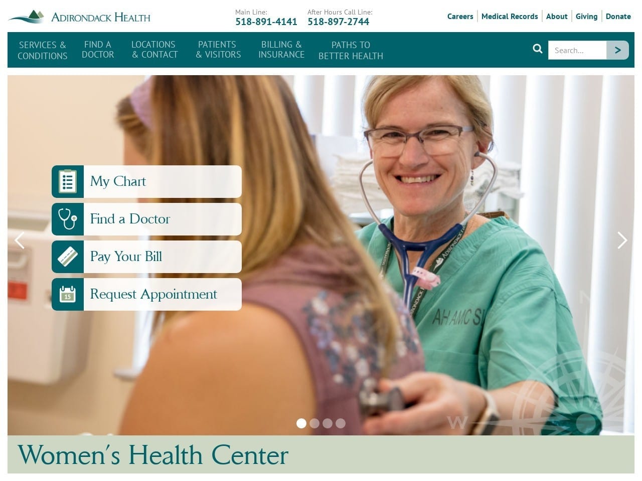 Adirondack Medical Center Website Screenshot from adirondackhealth.org