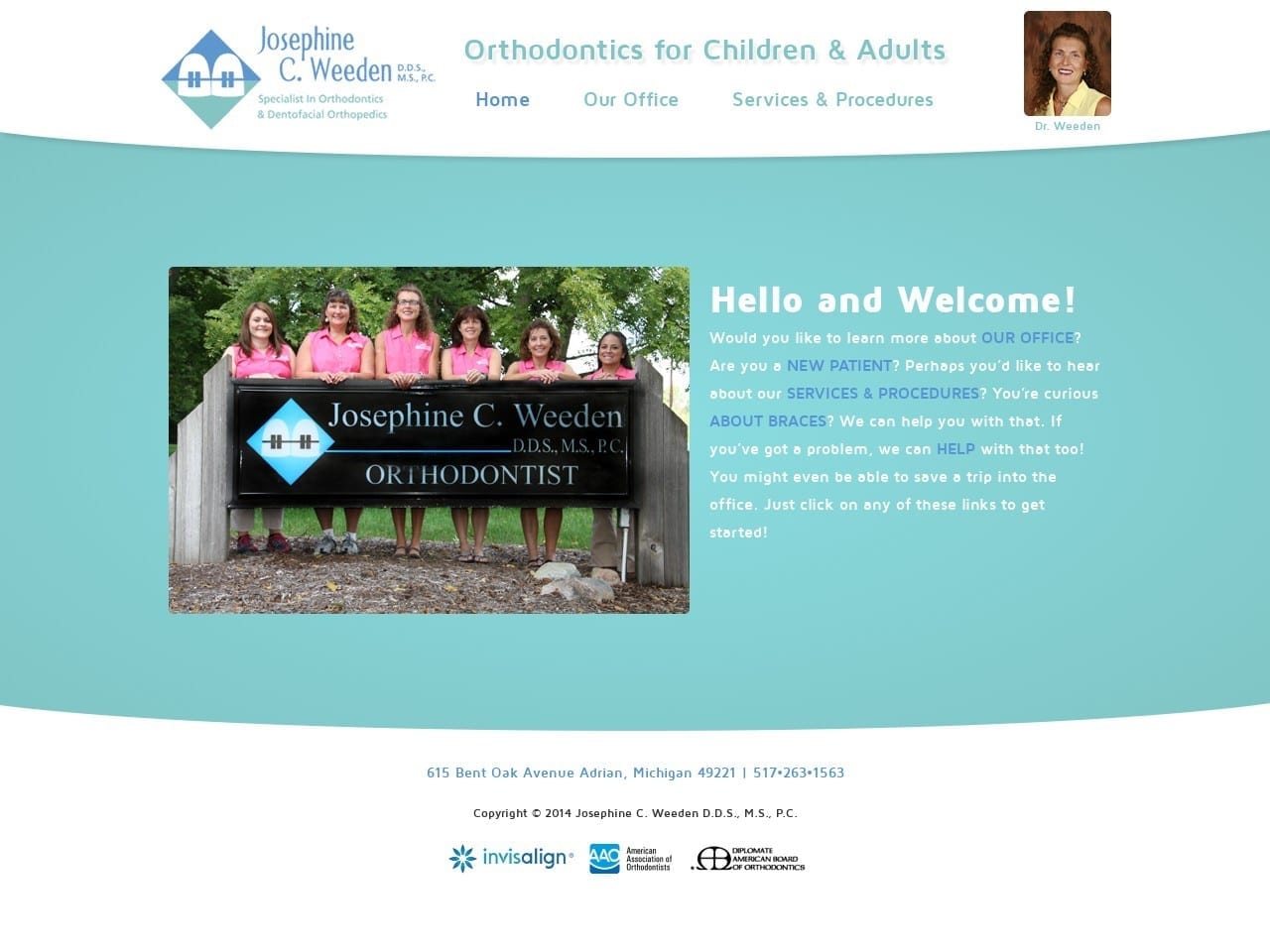 Dr. Josephine C. Weeden DDS Website Screenshot from adrianortho.com