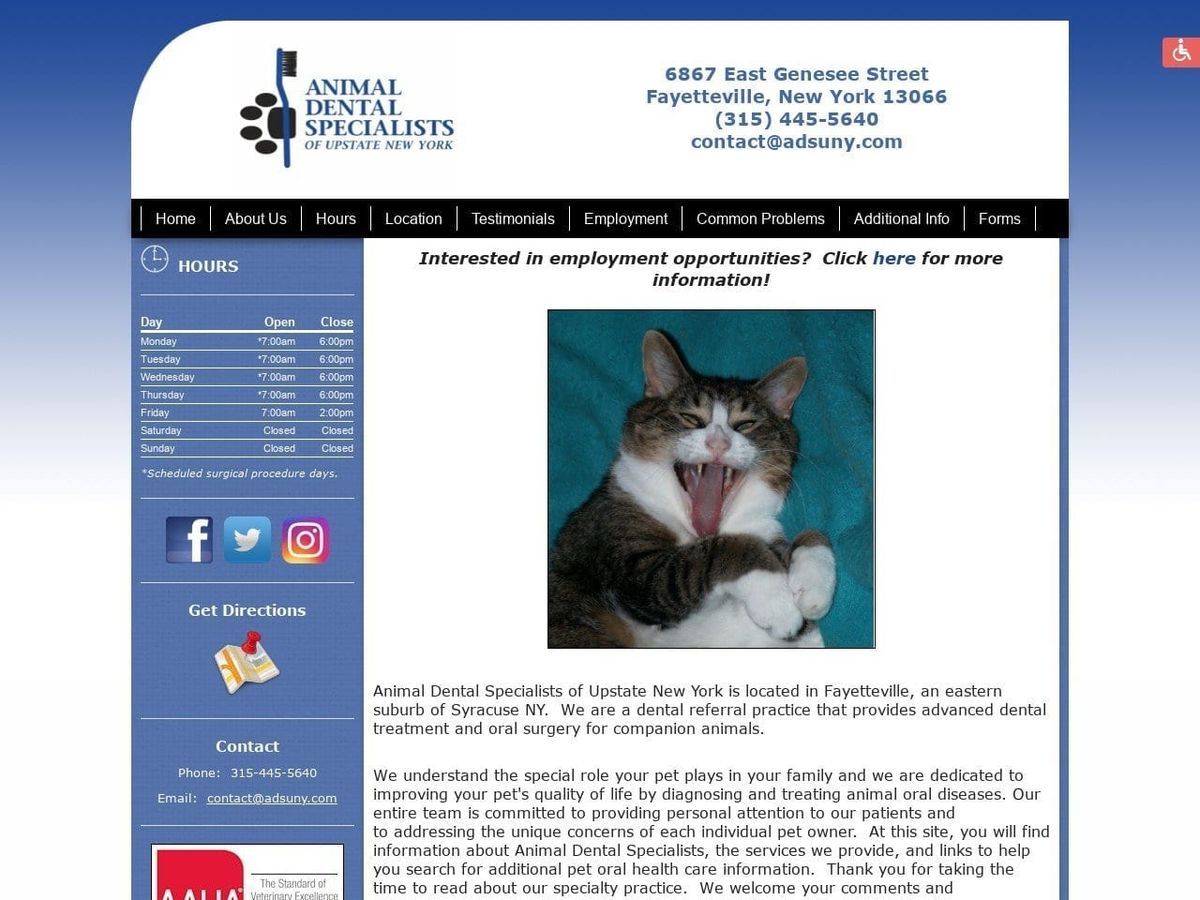 Animal Dental Specialists of Upstate New York Website Screenshot from adsuny.com