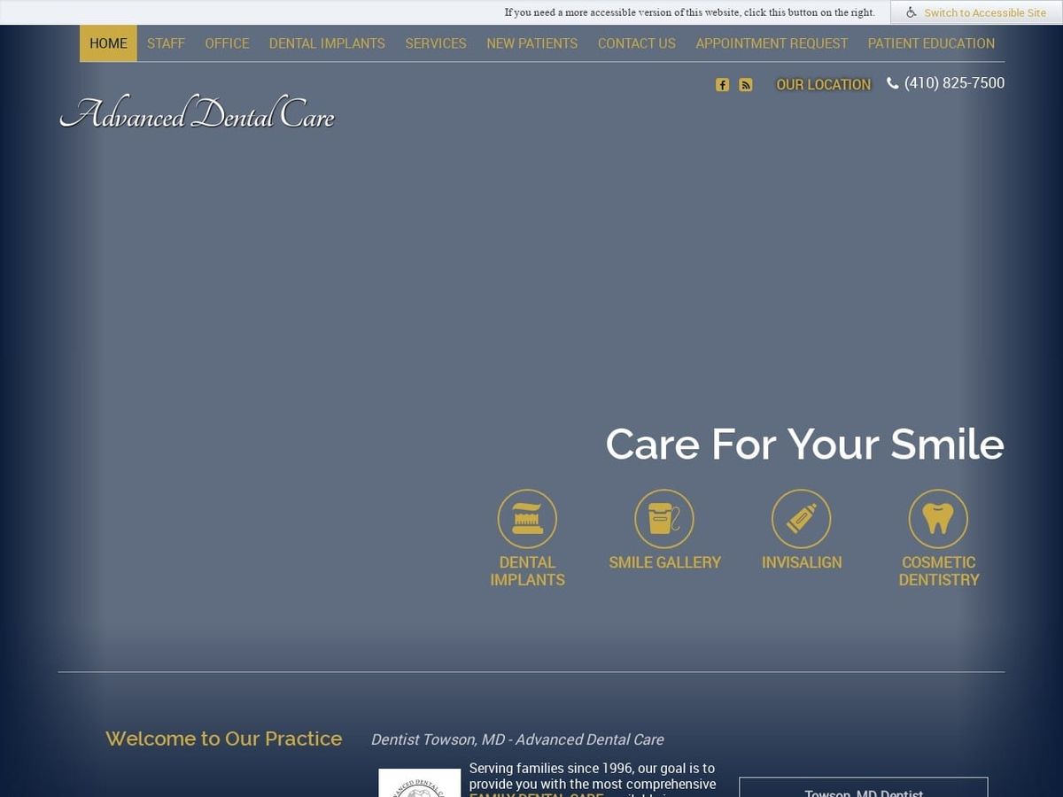 Advanced Dental Careoftowson Website Screenshot from advanceddentalcareoftowson.com