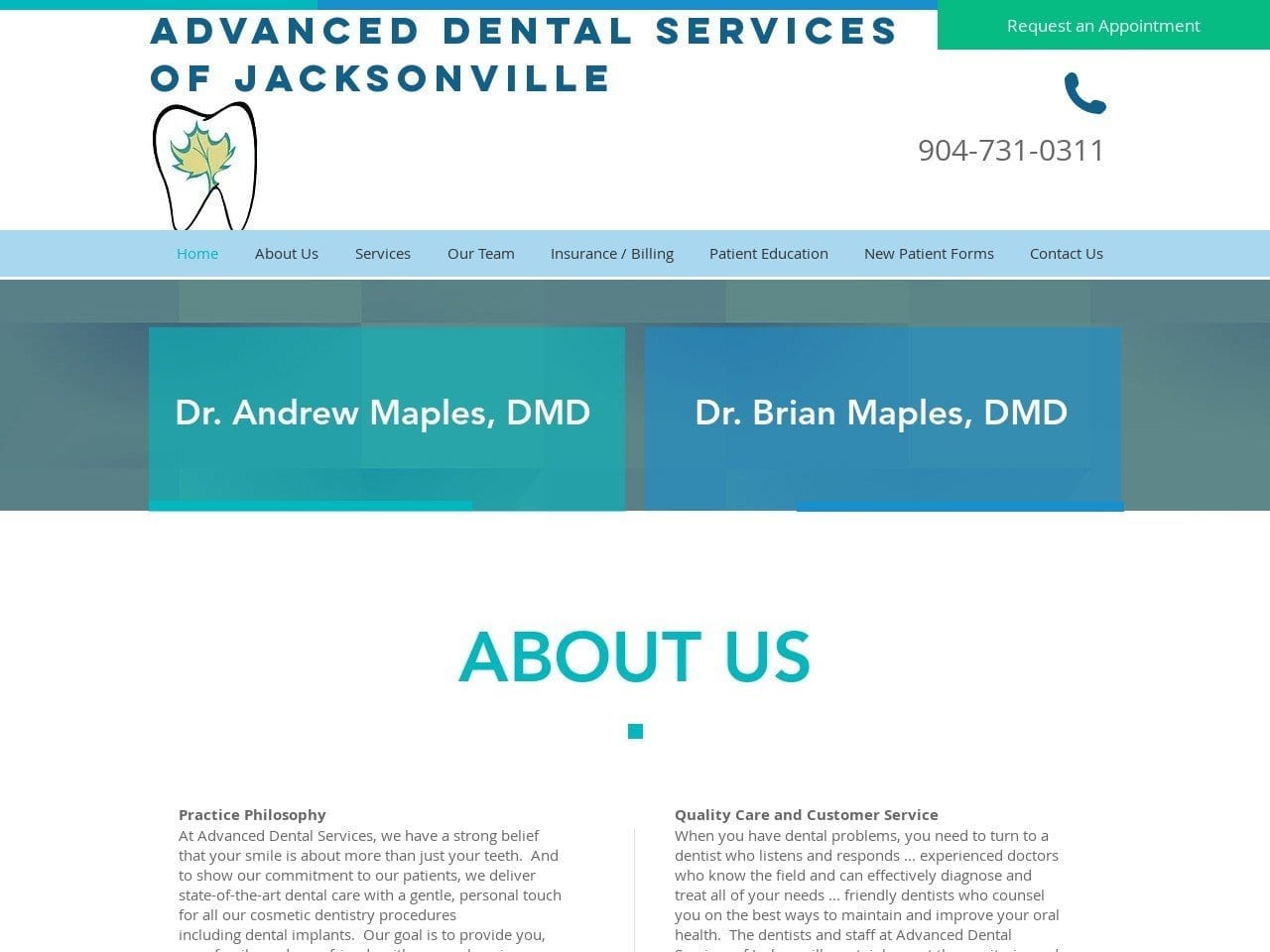 Advanced Dental Services of Jacksonville Website Screenshot from advanceddentaljax.com