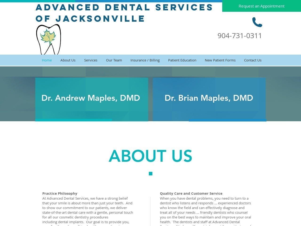 Advanced Dental Services of Jacksonville Website Screenshot from advanceddentaljax.com