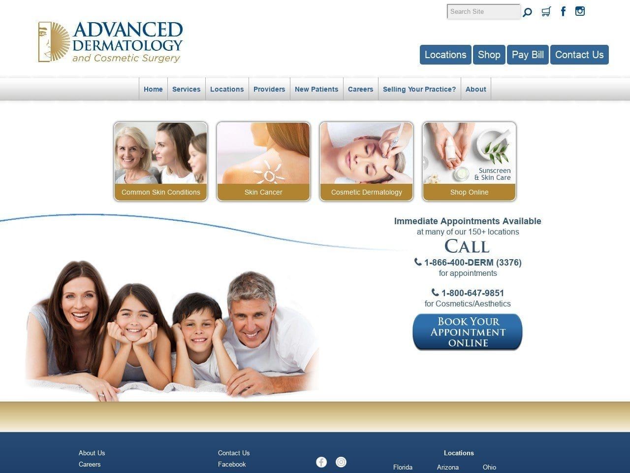 Advanced Dermatology Dentist Website Screenshot from advancedderm.com