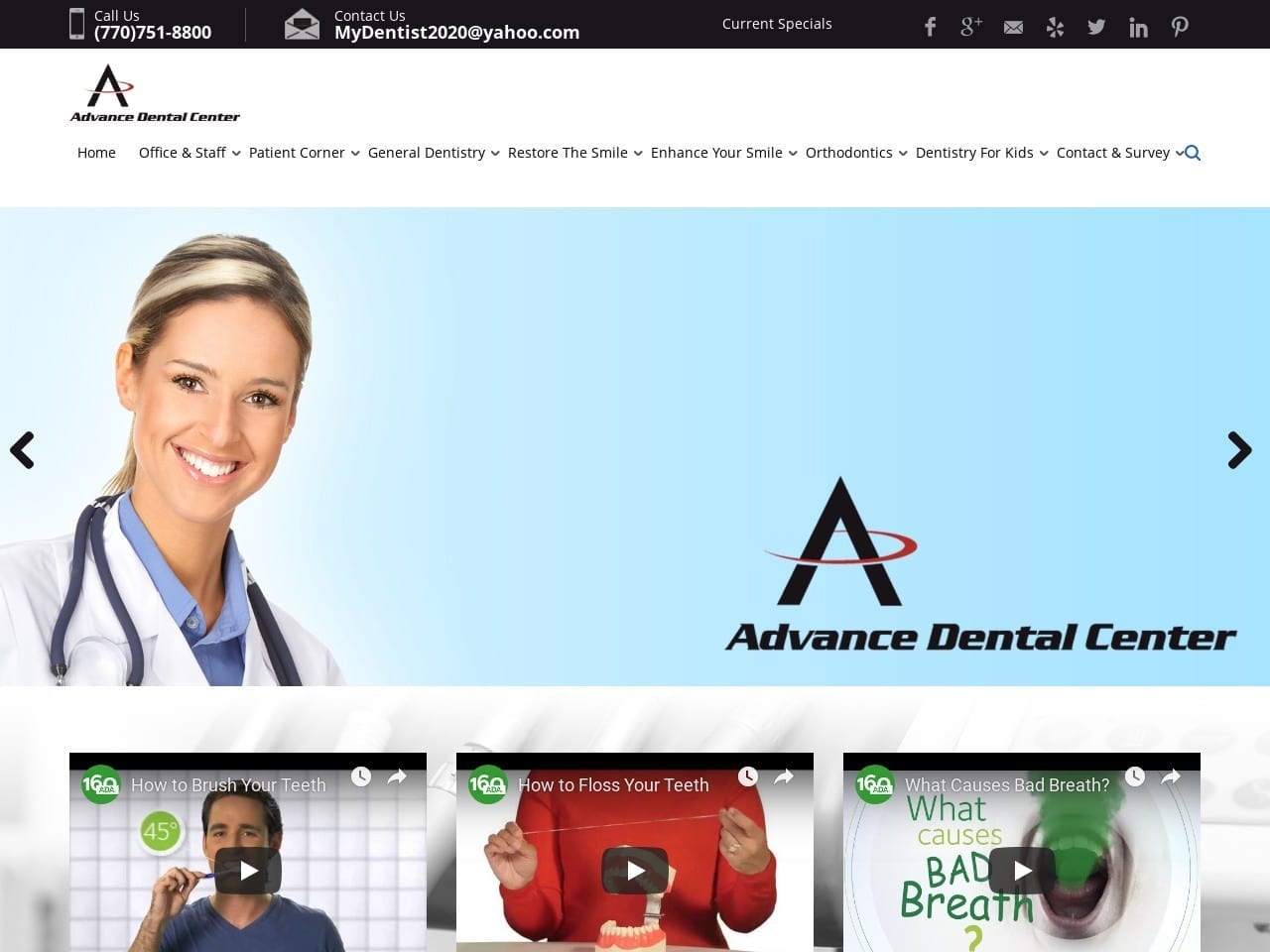 Advance Dental Center Website Screenshot from advancedentalcenter.com