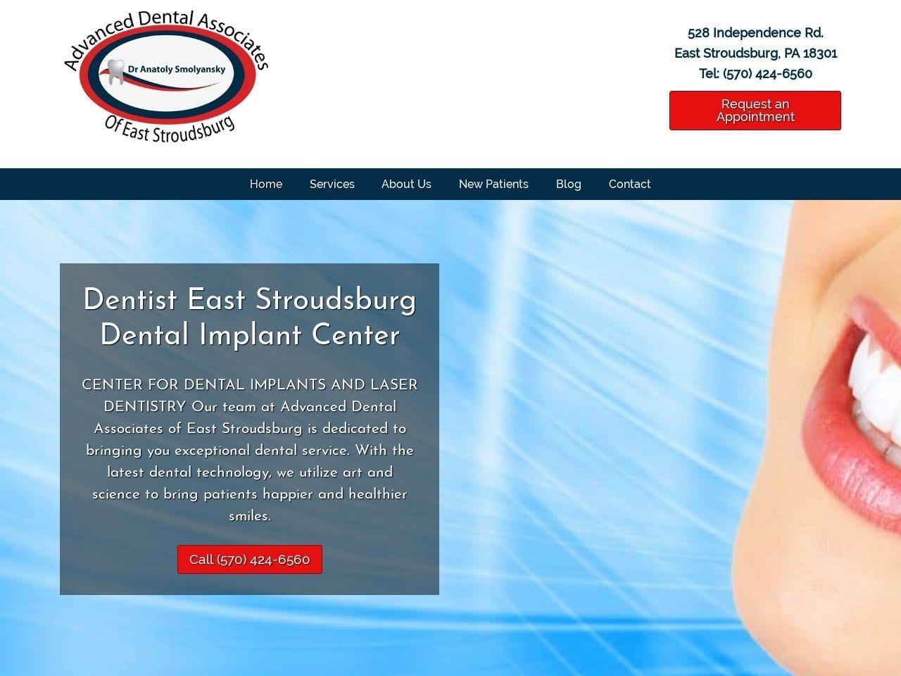 Advanced Dental Associates of East Stroudsburg Website Screenshot from advancedpoconos.com