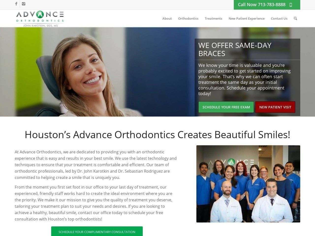 Advance Orthodontics Website Screenshot from advanceorthodonticshouston.com