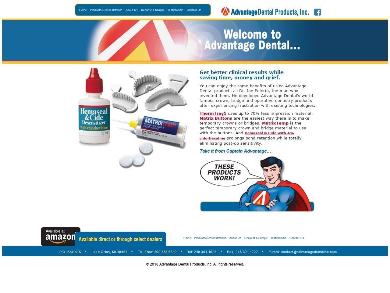 Advantage Dental Products Website Screenshot from advantagedentalinc.com