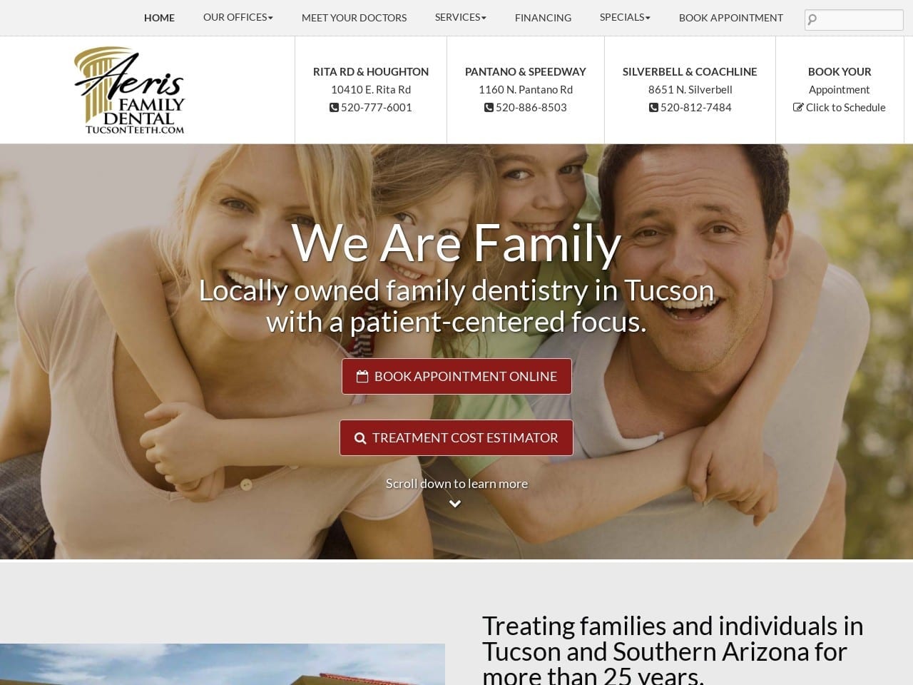 Aeris Family Dental Website Screenshot from aerisdental.com