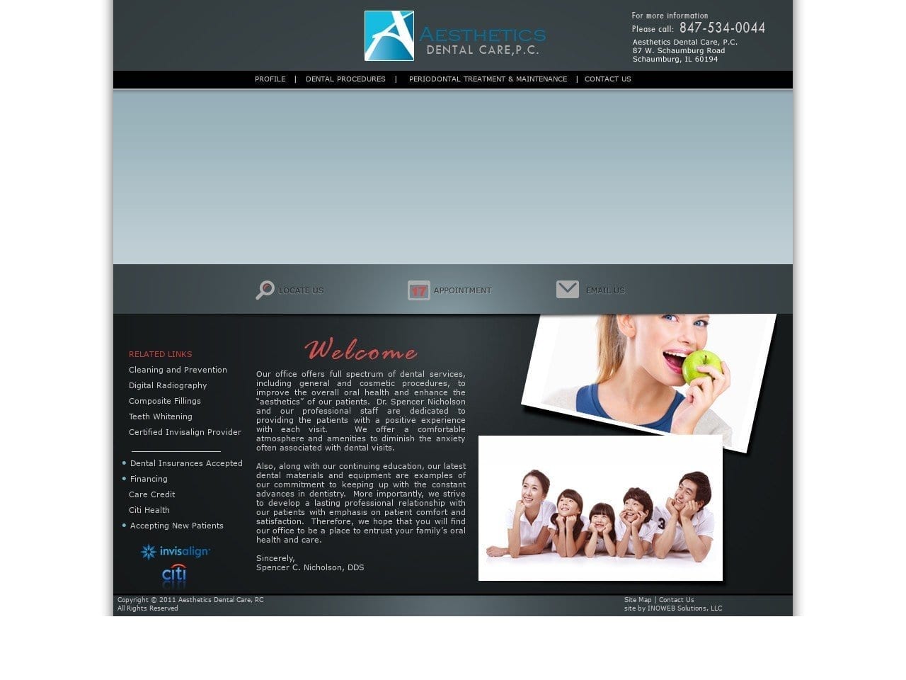 Aesthetics Dental Care PC Website Screenshot from aestheticsdentalcare.com