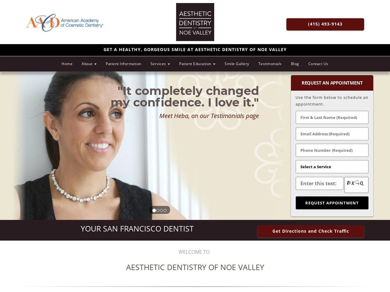 Aesthetic Dentistry of Noe Valley Website Screenshot from aestheticsmiles.com