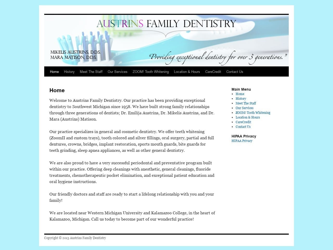 Austrins Family Dentist Website Screenshot from afdsmile.com