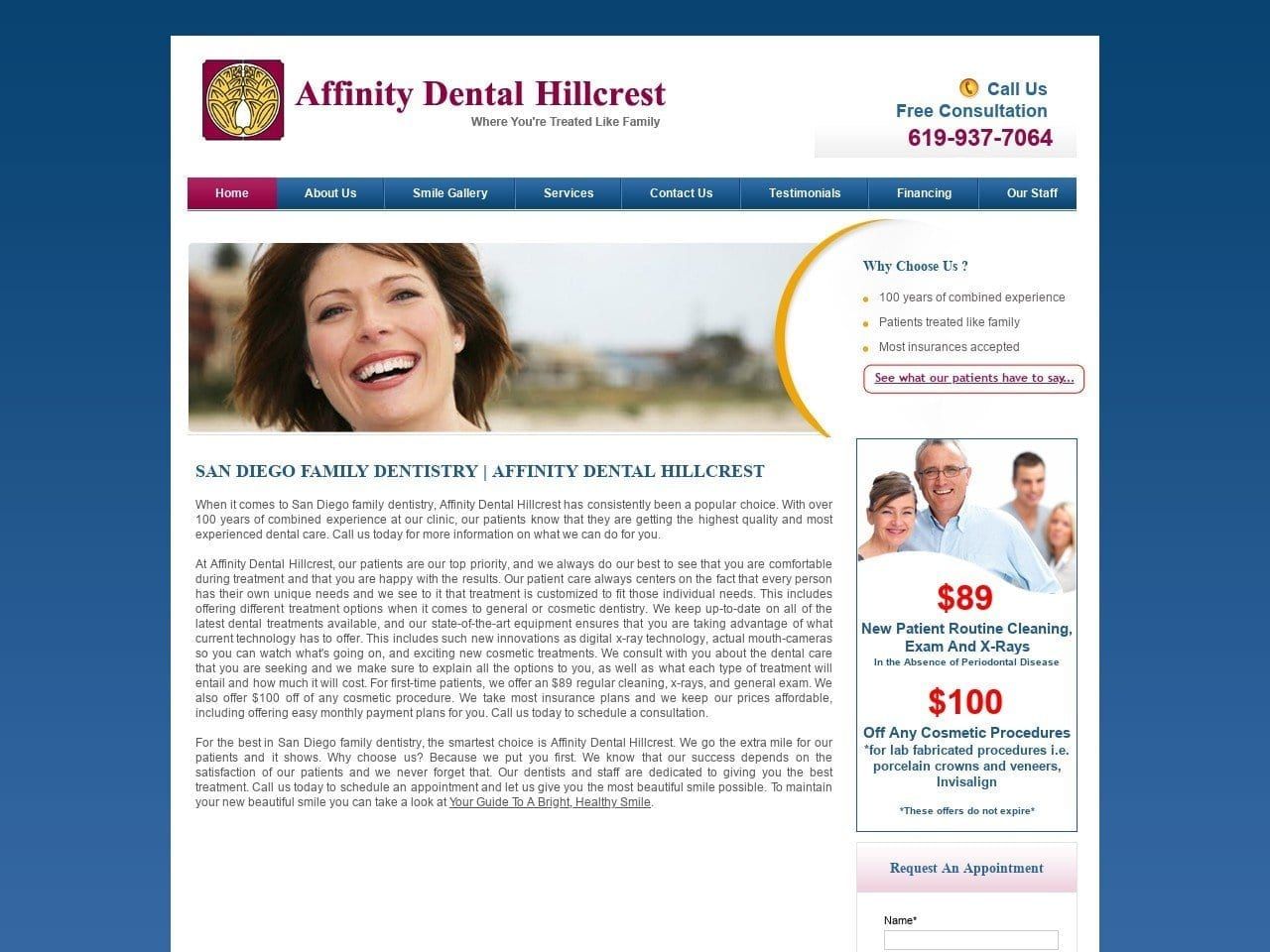 Affinity Dental Hillcrest Website Screenshot from affinitydentalhillcrest.com