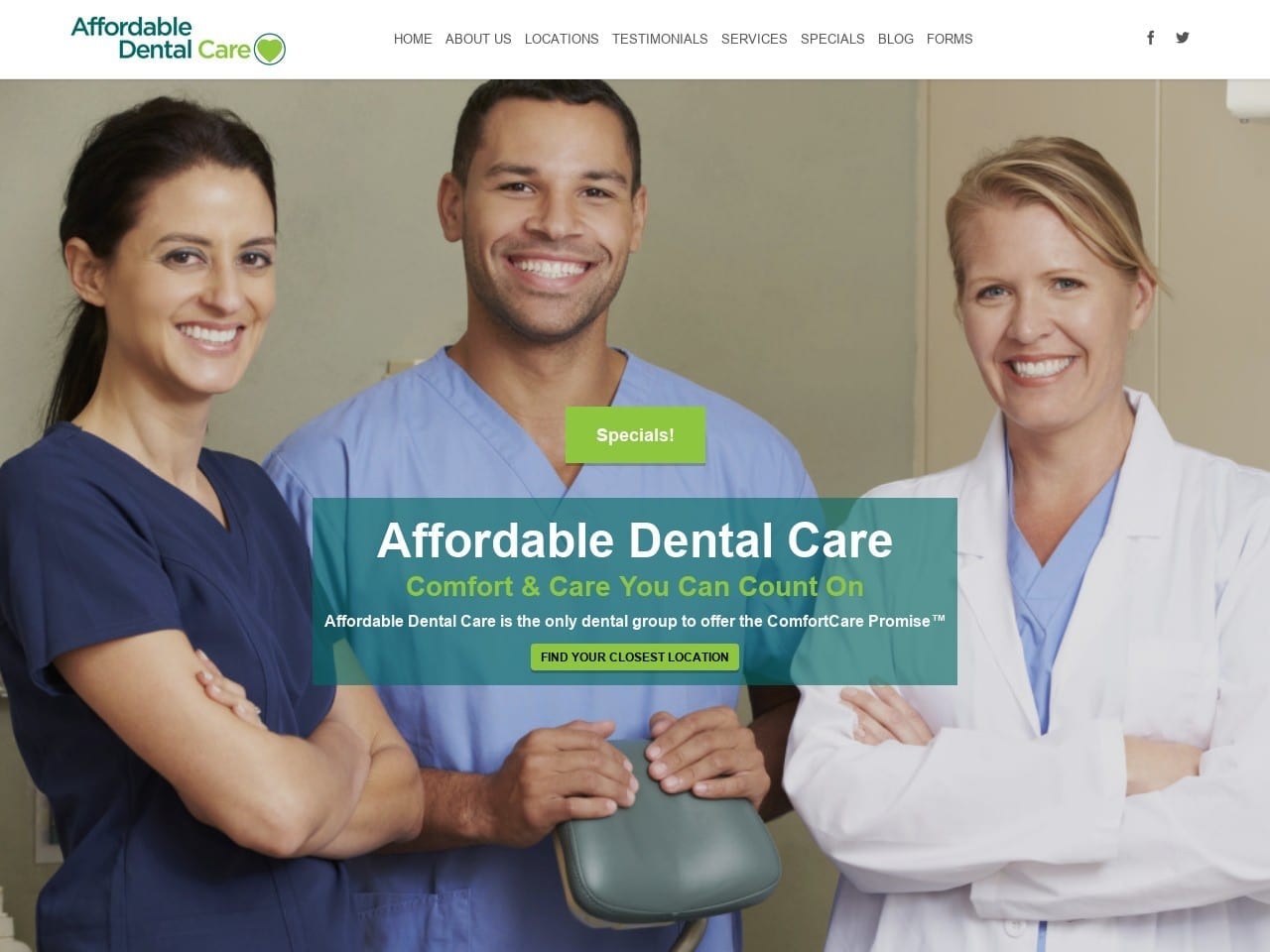 Affordable Dental Care Website Screenshot from affordabledentalcare.com