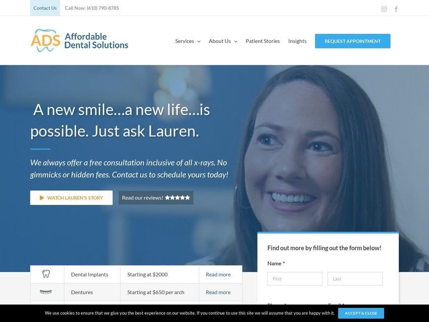 Affordable Dental Solutions Website Screenshot from affordabledentalsolutions.com