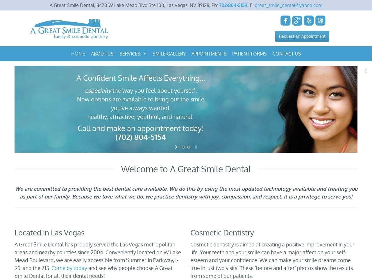 A Great Smile Dental Website Screenshot from agreatsmiledental.com