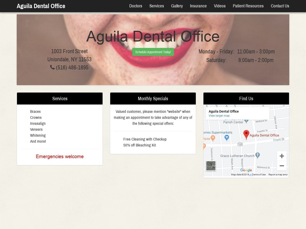 Aguila Dental Office Website Screenshot from aguiladental.com