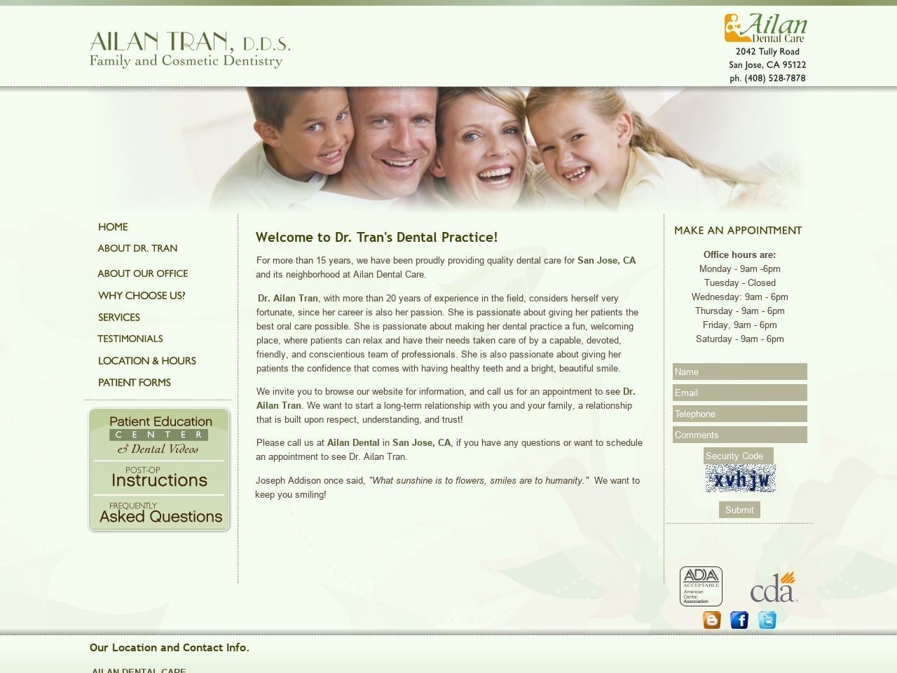 Dr. Ailan Tran DDS Website Screenshot from ailantrandds.com