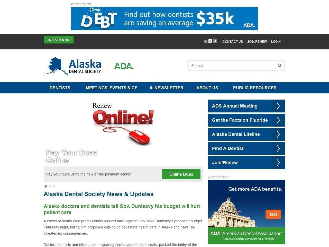 Alaska Dental Society Website Screenshot from akdental.org