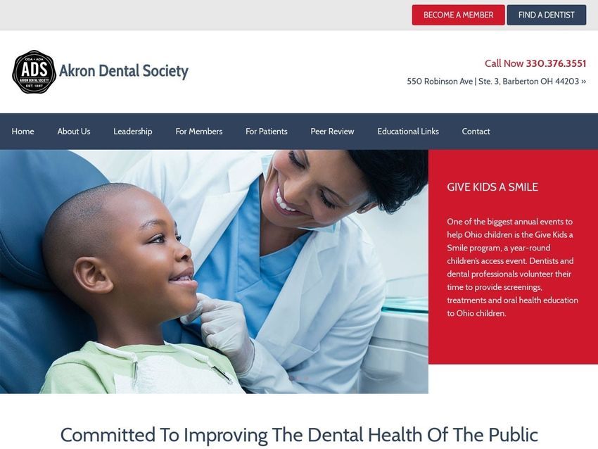 Akron Dental Society Website Screenshot from akrondentalsociety.org