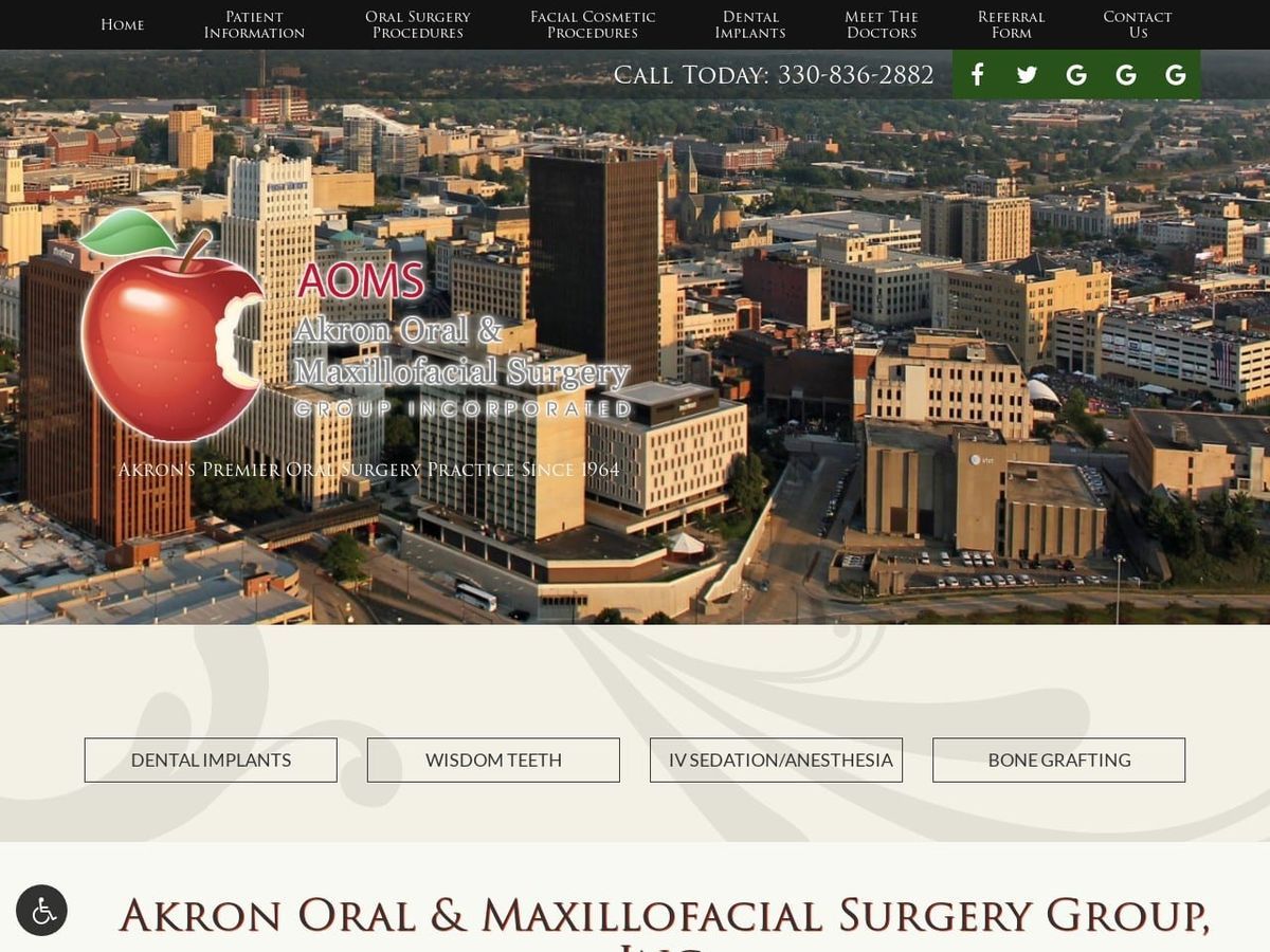 Akron Oral Dentist Website Screenshot from akronoralsurgerygroup.com