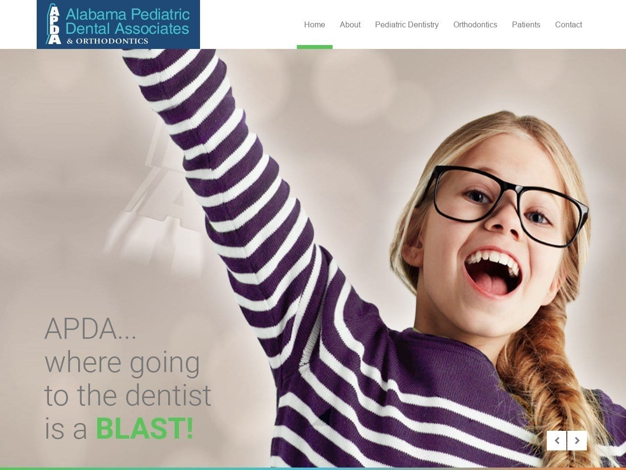 Alabama Pediatric Dental Associates & Orthodontics Website Screenshot from alabamapediatricdentists.com