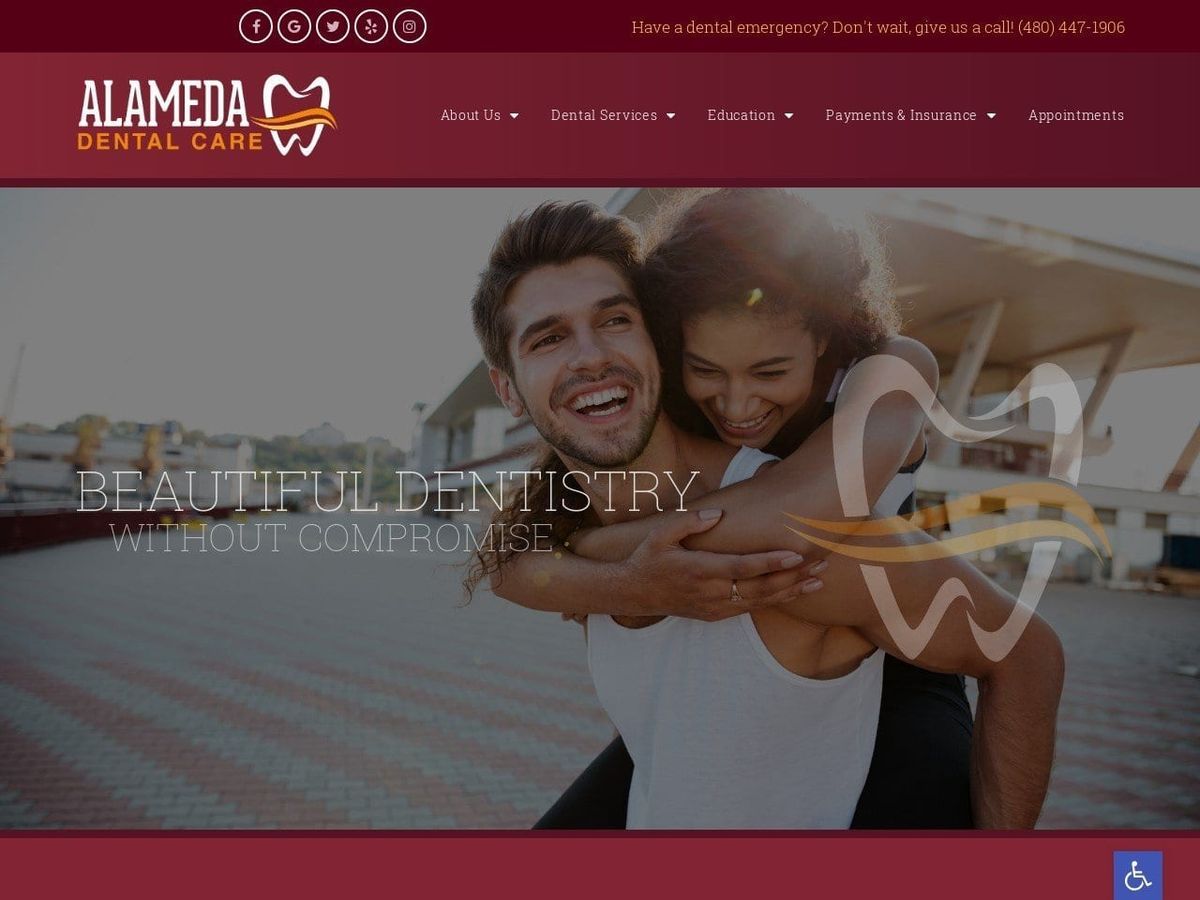Alameda dental care website screenshot from alamedadentalaz. Com