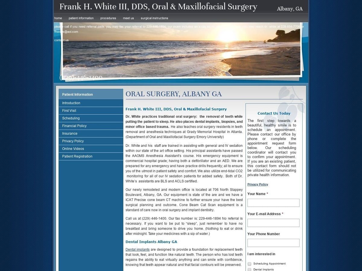White Frank H DDS Website Screenshot from albanyoralsurgery.com