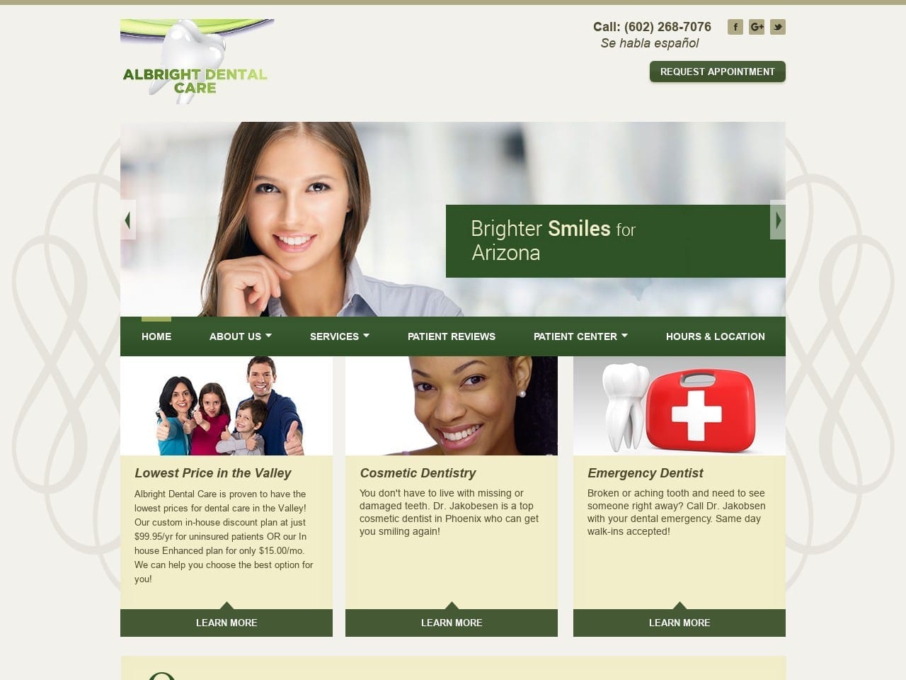 Albright Dental Care Website Screenshot from albrightdental.net