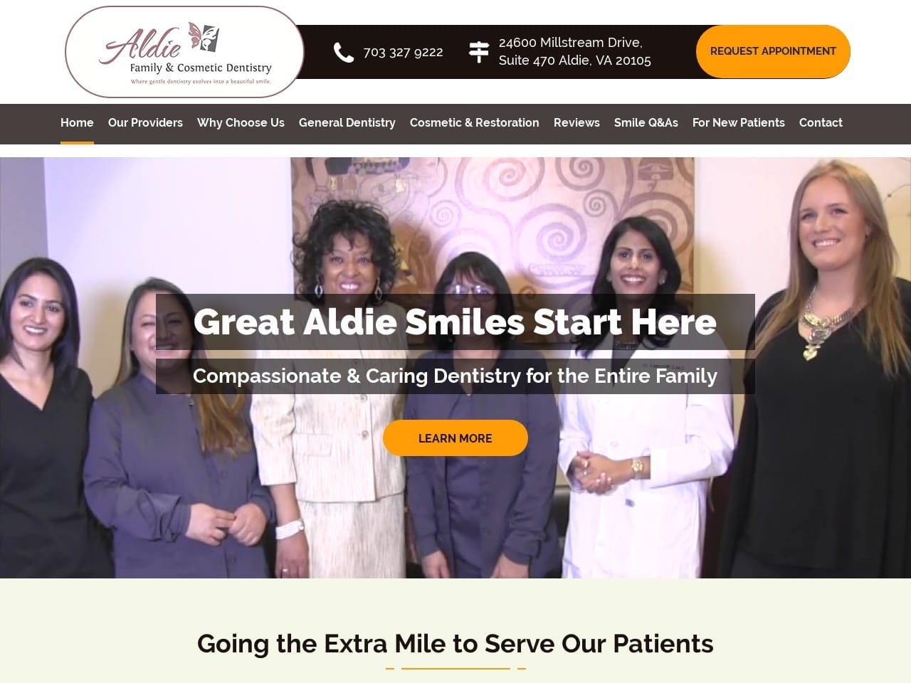 Aldie Family & Cosmetic Dentistry Website Screenshot from aldiedentist.com