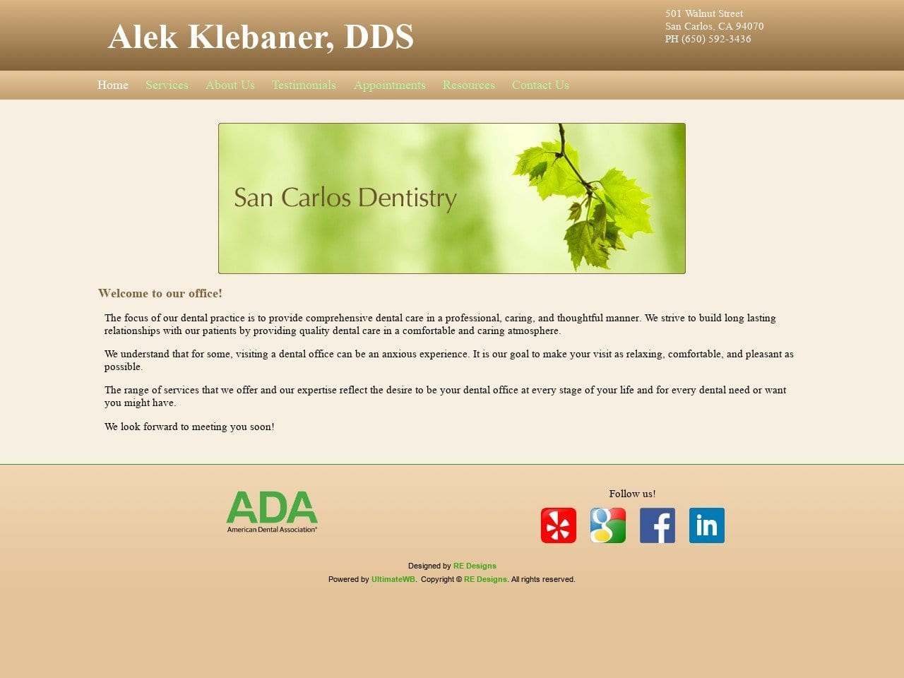 Dr. Alek Klebaner DDS Website Screenshot from alekklebanerdds.com