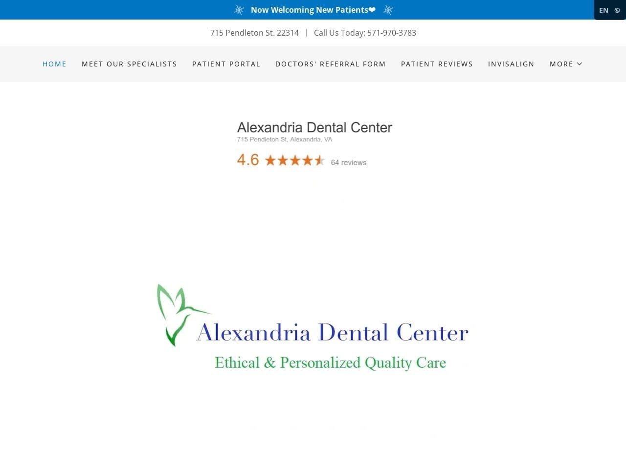 Alexandria Dental Center Website Screenshot from alexandriadentalcenter.com