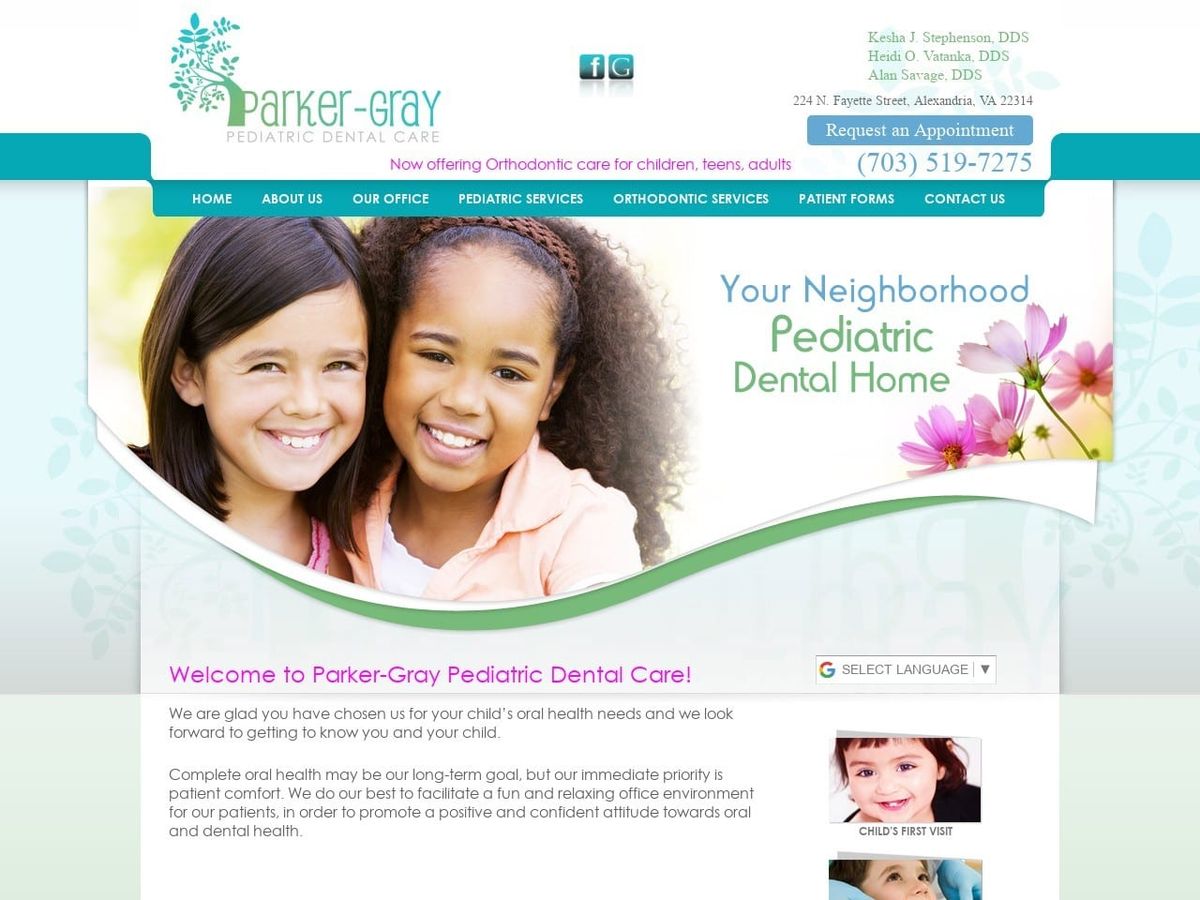 Parker Website Screenshot from alexandriakidsdentist.com