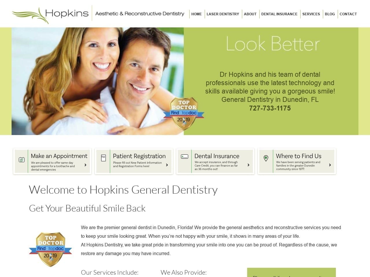 Hopkins Aesthetic Dentist Website Screenshot from allaboutsmiles.org