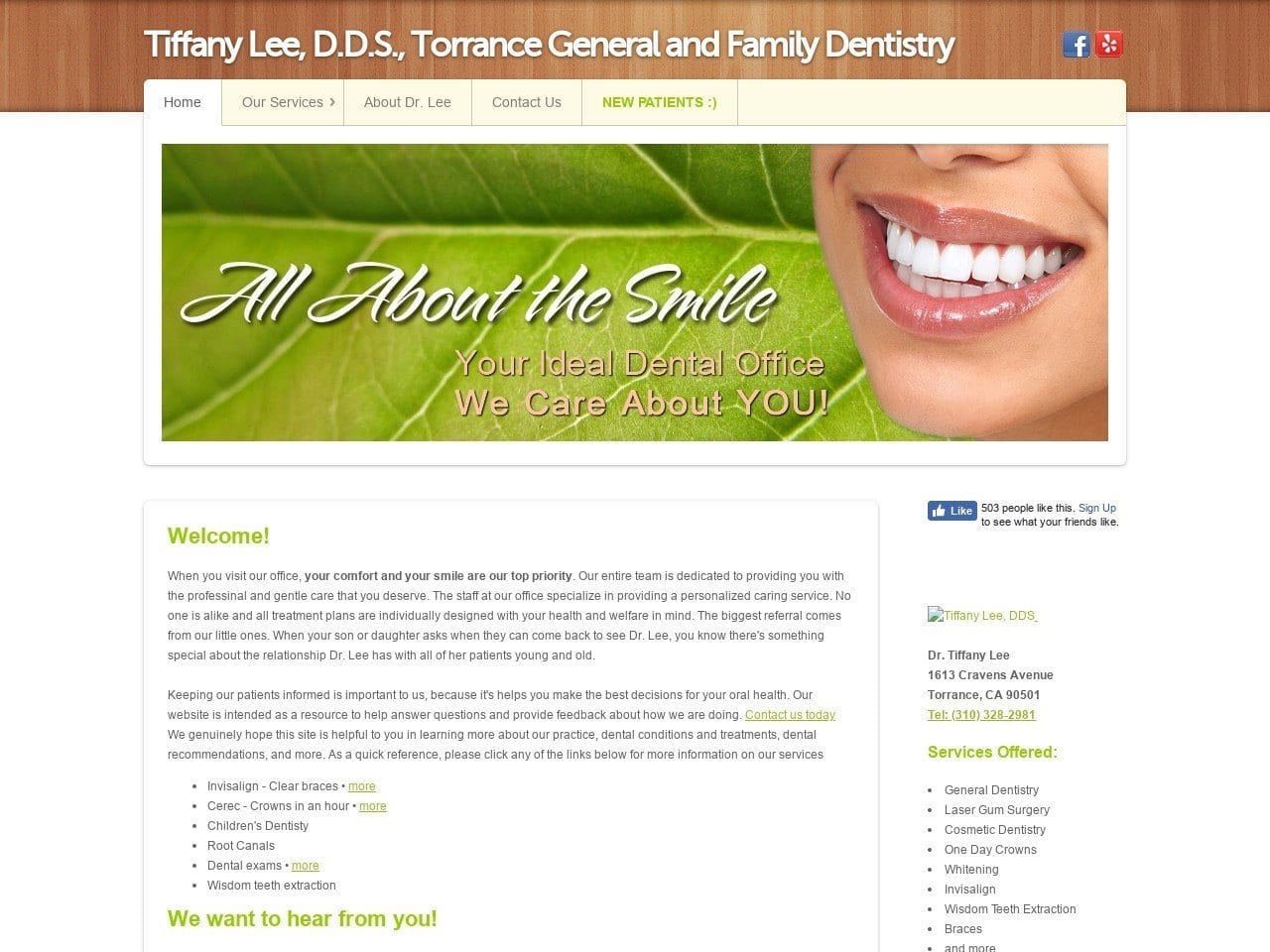 Tiffany M. Lee DDS Website Screenshot from allaboutthesmile.com