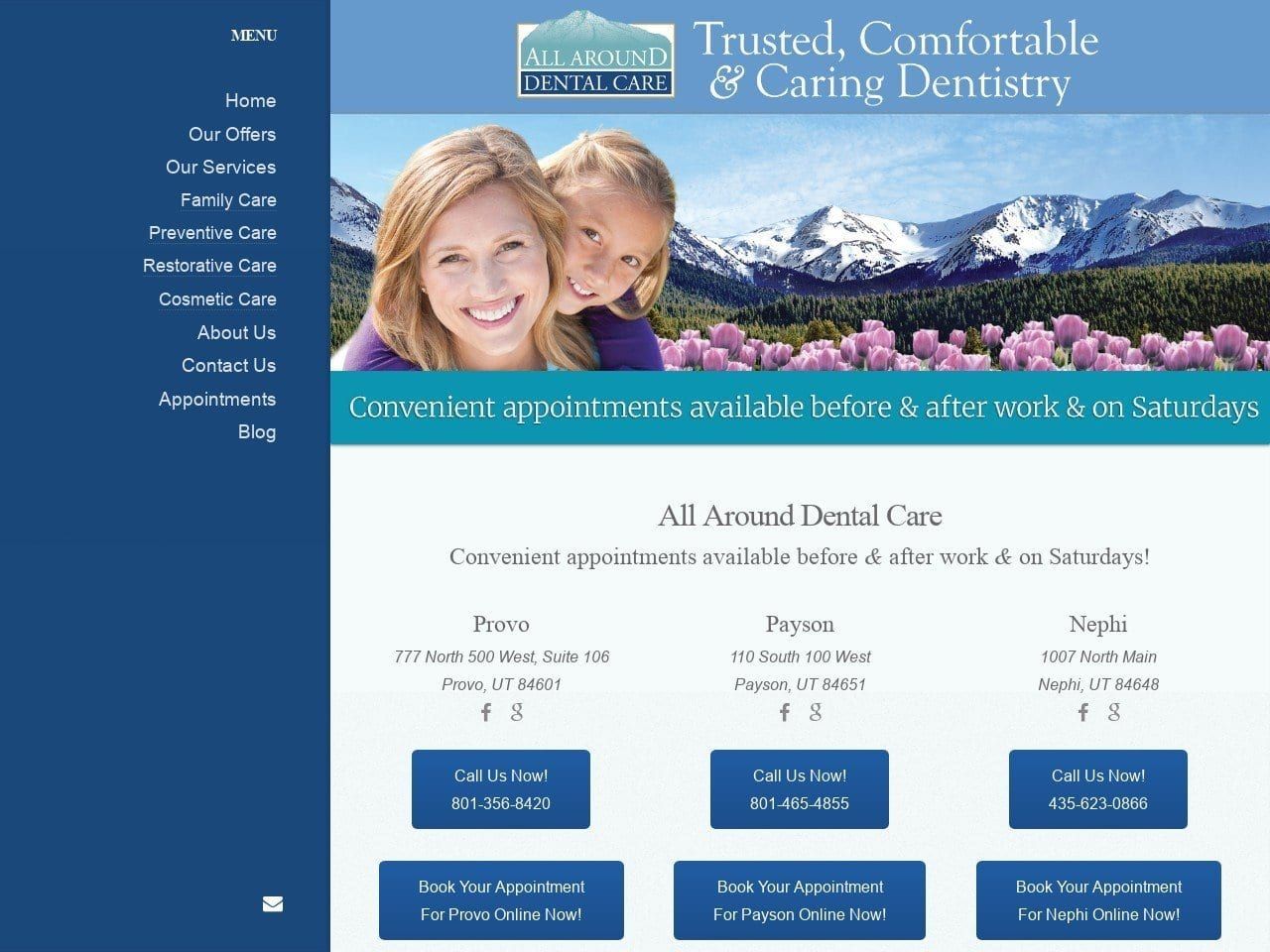 All Around Dental Care Website Screenshot from allarounddentalcare.com
