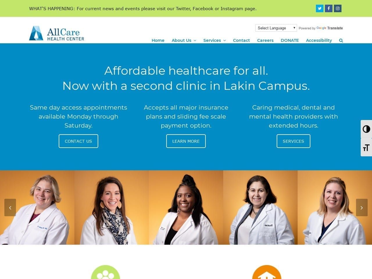 All Care Health Center Website Screenshot from allcarehealthcenter.org