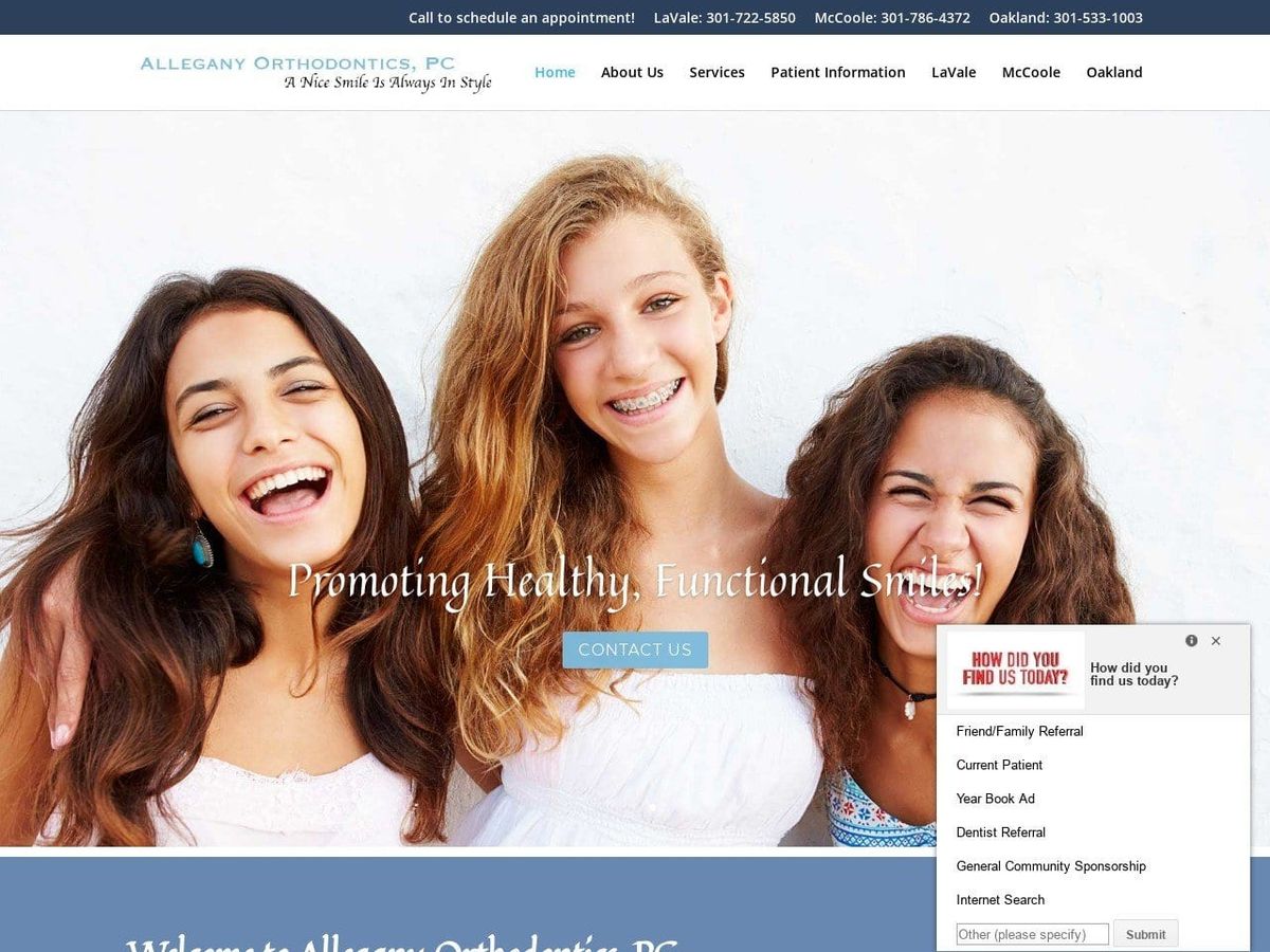 Allegany Orthodontics PC Website Screenshot from alleganyorthodontics.com