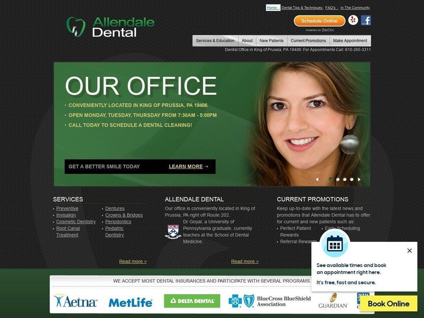 Allendale Dental Website Screenshot from allendaledental.net