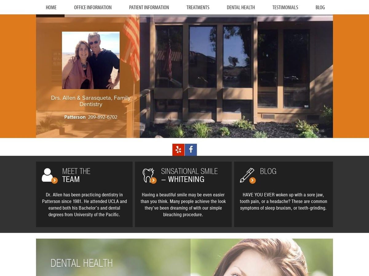 Kent Allen and Lisa Sarasqueta DDS Website Screenshot from allensarasquetadds.com