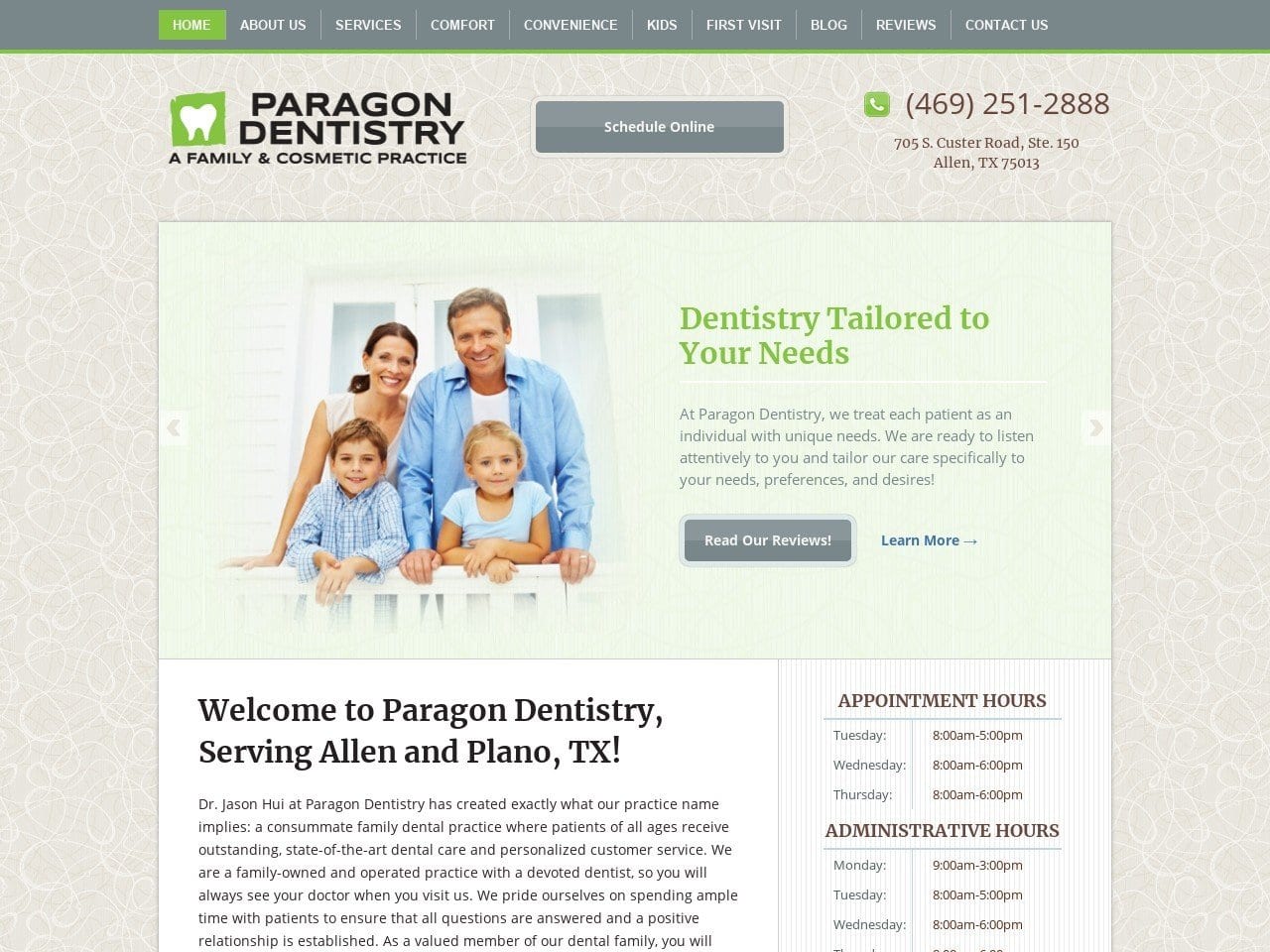 Paragon Dentist Website Screenshot from allentxdentist.com