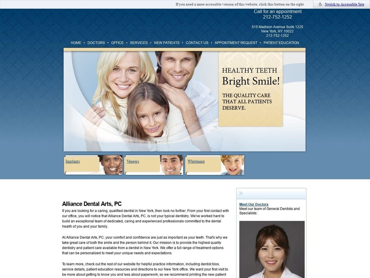 Alliance Dental Arts PC Website Screenshot from alliancedentalarts.com