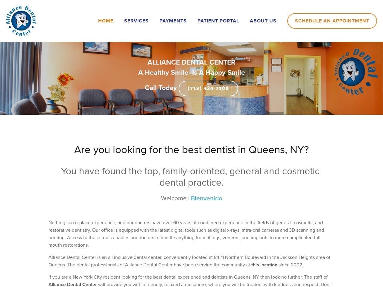 Alliance Dental Center Website Screenshot from alliancedentalny.com