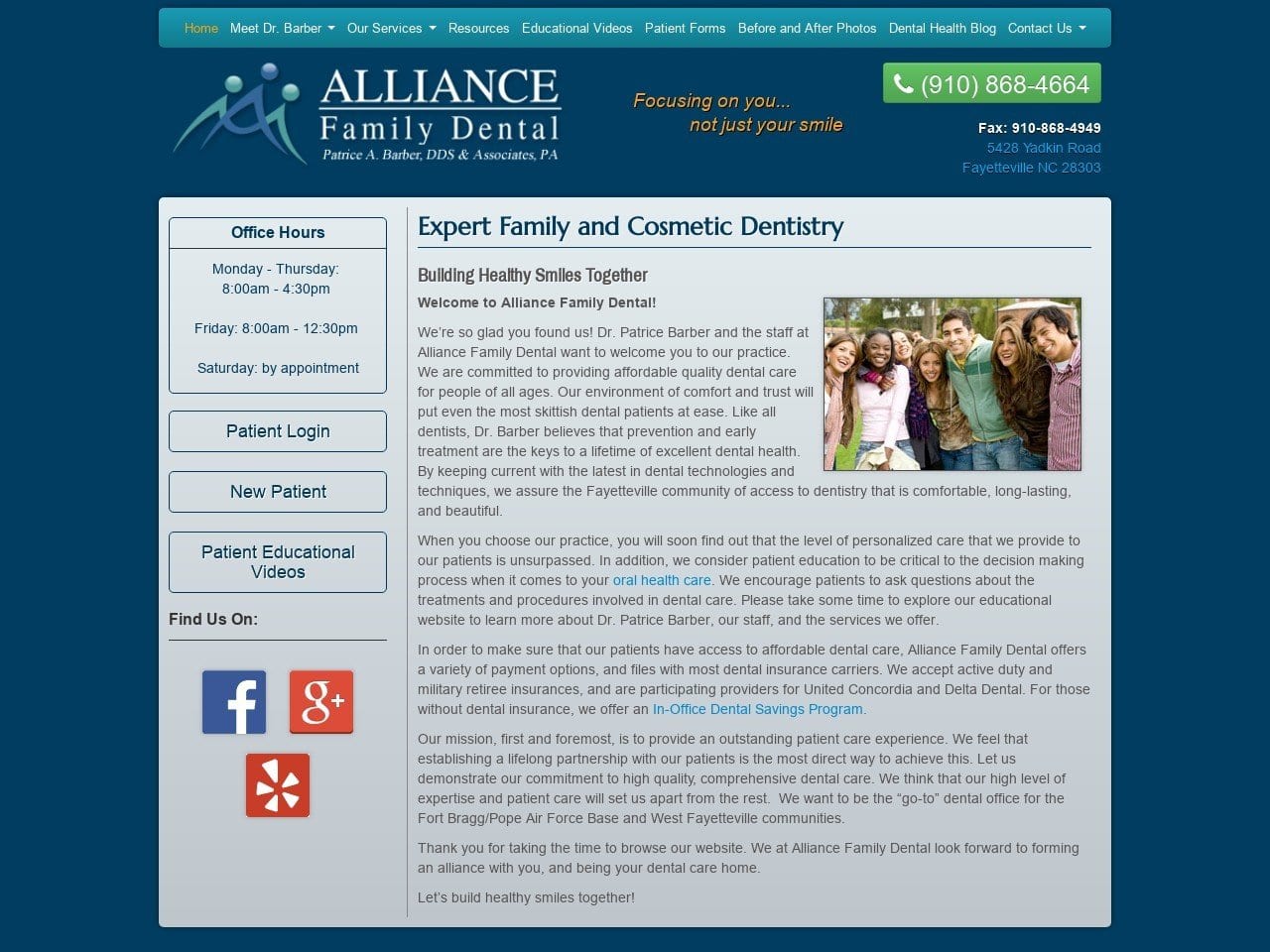 Alliance Family Dental Website Screenshot from alliancefamilydental.com