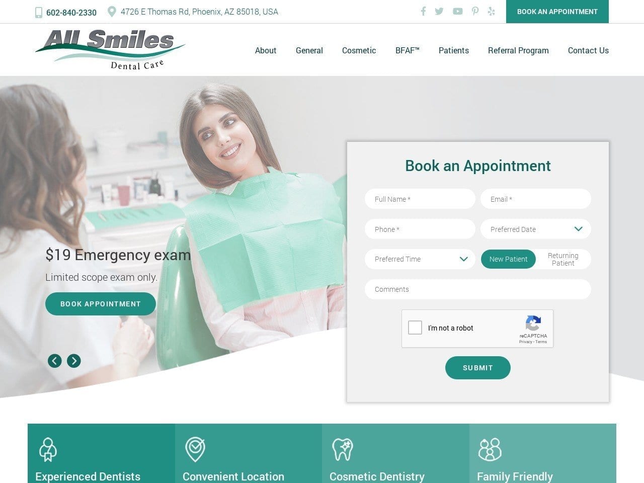 All Smiles Dental Care Website Screenshot from allsmilesaz.net