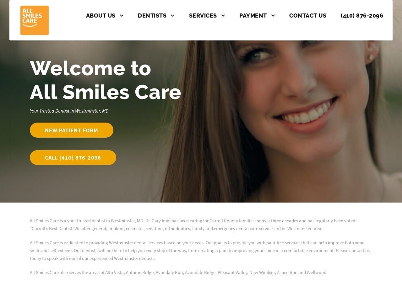 All Smiles Care Website Screenshot from allsmilescare.com