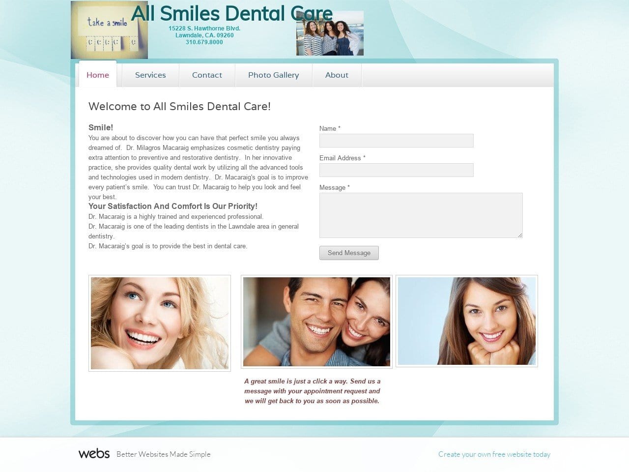 All Smiles Dental Care Website Screenshot from allsmilesdentalcarelawndale.webs.com