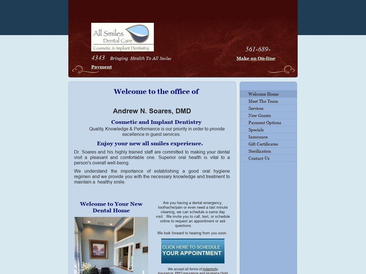 All Smiles Dental Care Website Screenshot from allsmilesdentalcarewpb.com