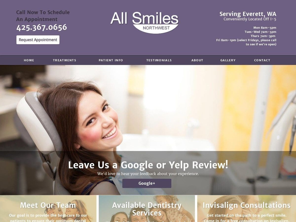 All Smiles NW Website Screenshot from allsmilesnw.com