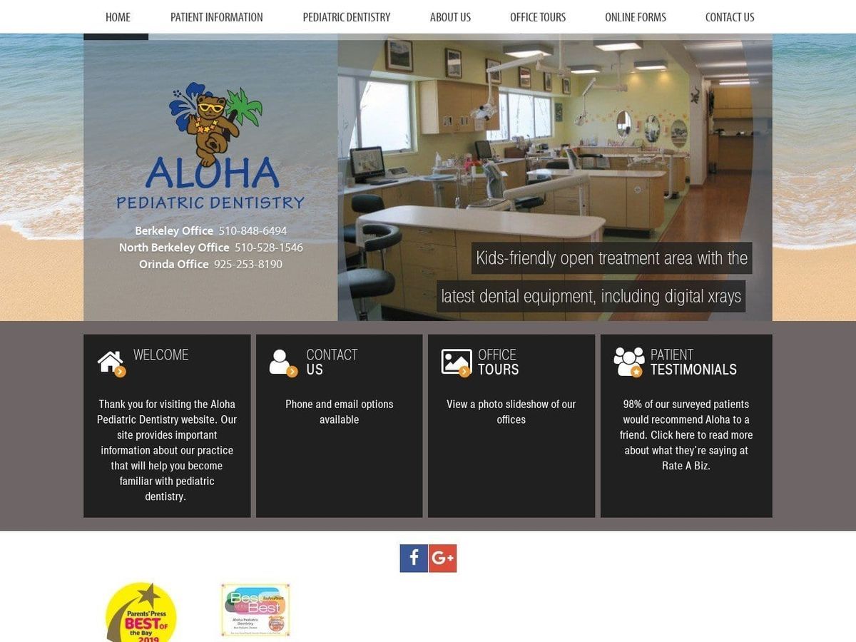 Aloha Pediatric Dentistry Website Screenshot from alohakidsdds.com