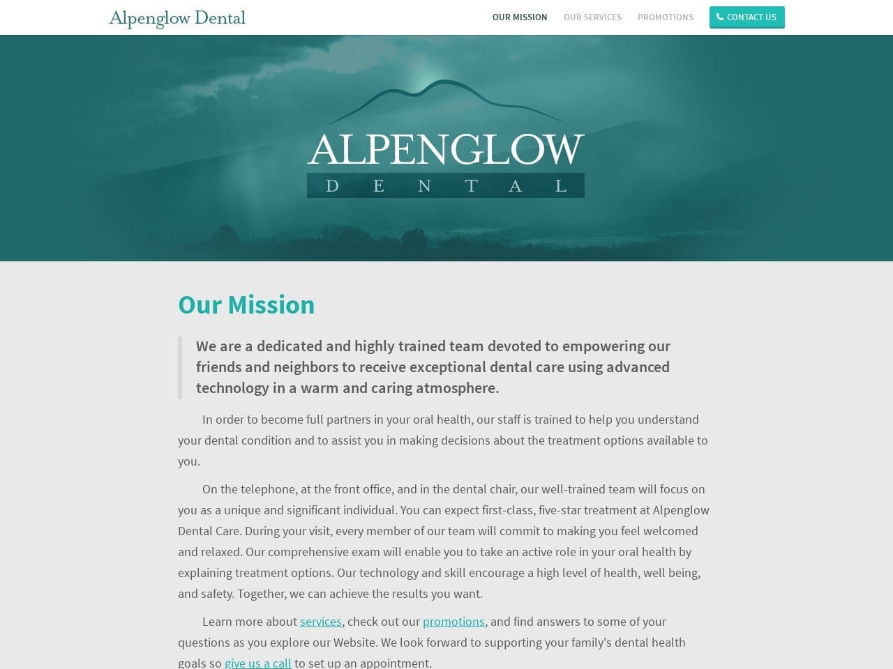 Alpenglow Dental Website Screenshot from alpenglowdental.com